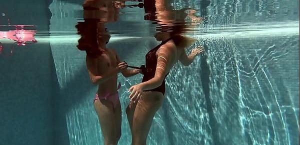Olla Oglaebina and Irina Russaka sexy nude girls in the pool